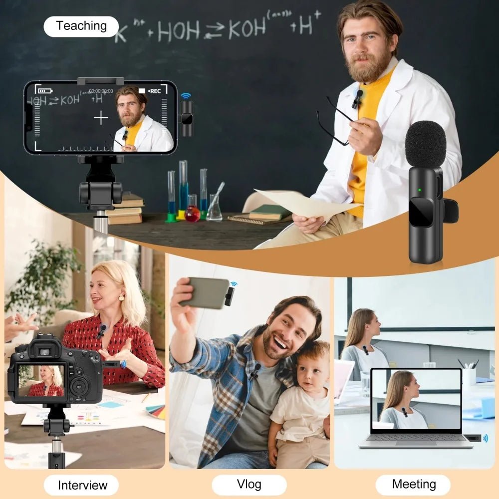 2 - in - 1 Wireless Lavalier Microphone - Type - C & iPhone Compatible Noise Canceling Mic - Tower Exclusives