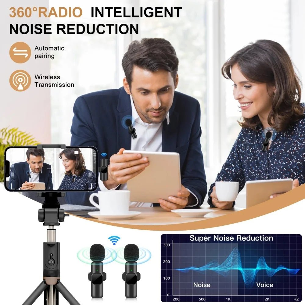 2 - in - 1 Wireless Lavalier Microphone - Type - C & iPhone Compatible Noise Canceling Mic - Tower Exclusives