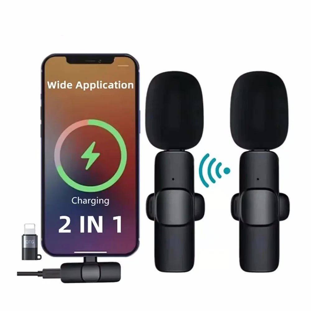 2 - in - 1 Wireless Lavalier Microphone - Type - C & iPhone Compatible Noise Canceling Mic - Tower Exclusives