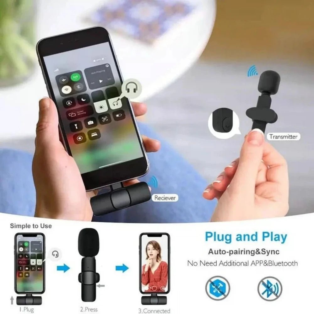 2 - in - 1 Wireless Lavalier Microphone - Type - C & iPhone Compatible Noise Canceling Mic - Tower Exclusives