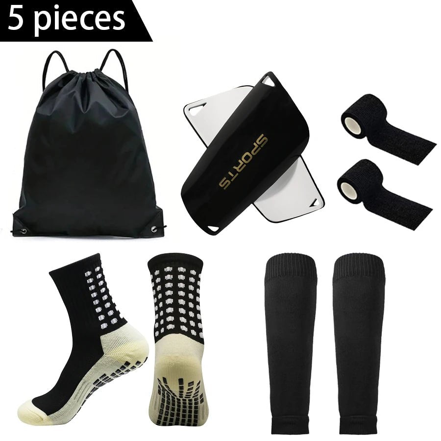 5PCS Set Football Bag Soccer Socks Teenagers Men Sport Grip Socks Soccer Leg Cover Bandage Shin Pads Soccer Training Shank Board - Tower Exclusives
