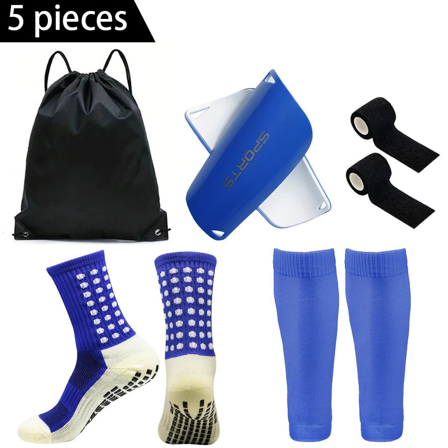 5PCS Set Football Bag Soccer Socks Teenagers Men Sport Grip Socks Soccer Leg Cover Bandage Shin Pads Soccer Training Shank Board - Tower Exclusives