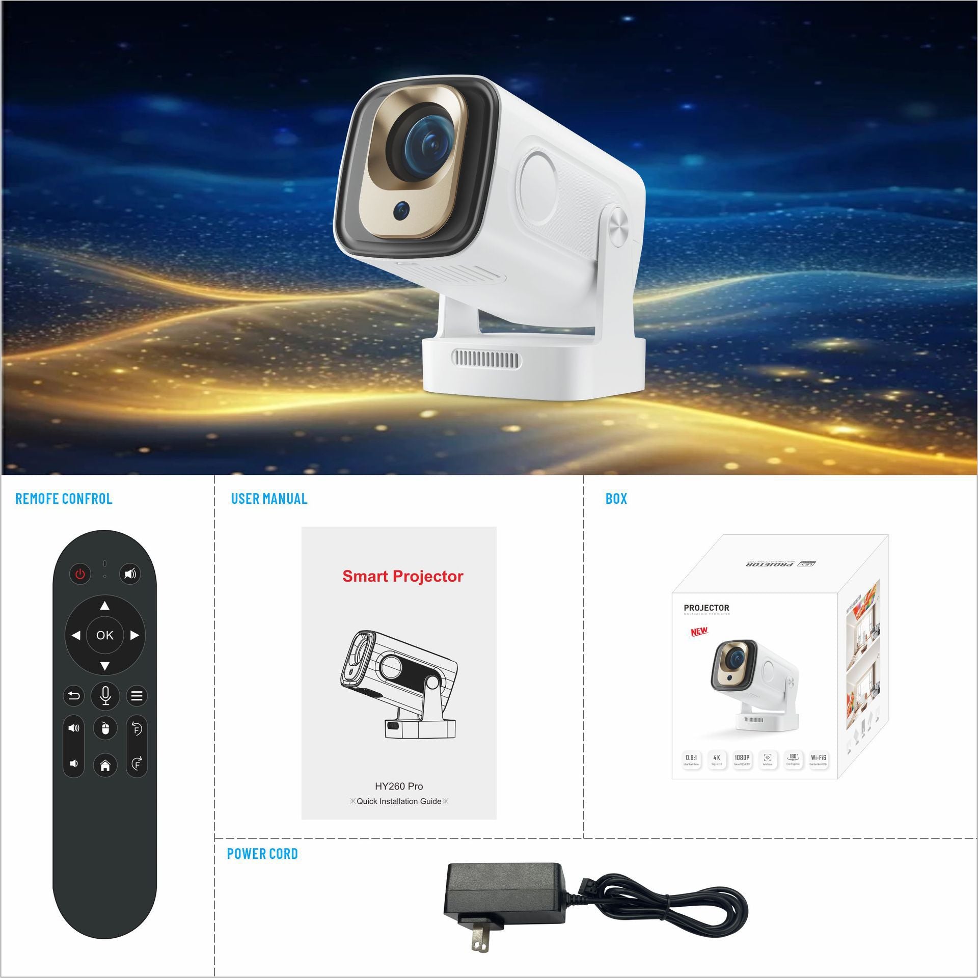 Hy260Pro Projector H713 Android 11 Smart HD 4K Auto Focus Barrel Projector - Tower Exclusives