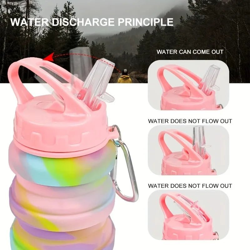 Collapsible Silicone Sports Water Bottle with Carabiner - Leakproof, BPA Free - Tower Exclusives