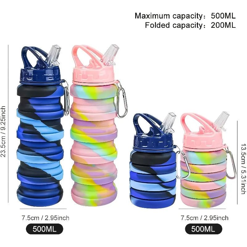 Collapsible Silicone Sports Water Bottle with Carabiner - Leakproof, BPA Free - Tower Exclusives