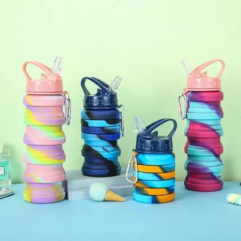 Collapsible Silicone Sports Water Bottle with Carabiner - Leakproof, BPA Free - Tower Exclusives