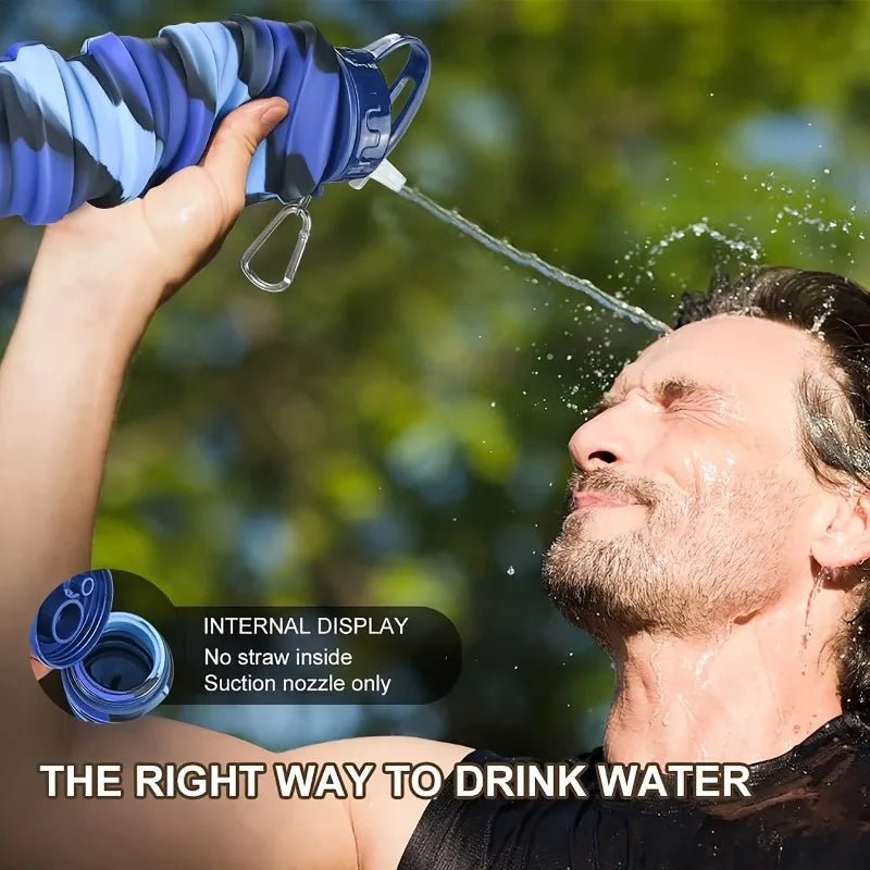 Collapsible Silicone Sports Water Bottle with Carabiner - Leakproof, BPA Free - Tower Exclusives