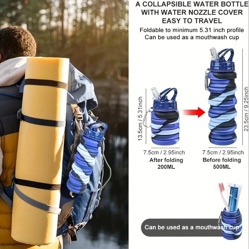 Collapsible Silicone Sports Water Bottle with Carabiner - Leakproof, BPA Free - Tower Exclusives